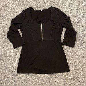 Afil-i Black 3/4 Sleeve Zip Front Shirt